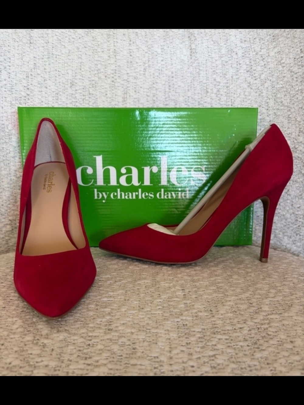 Charles By Charles David Cherry Red Suede Stiletto Pumps, Sz 11M - Picture 2 of 6